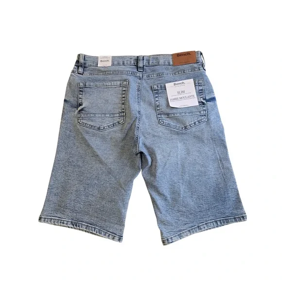 🆕️ NWT - Bench Mens Slim Fit Denim Shorts Blue Acid Wash Stretch Size 32 NWT - Picture 14 of 16
